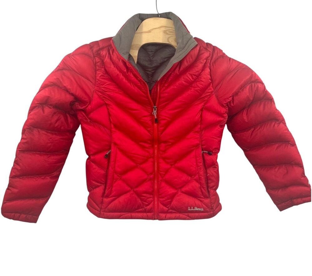 LL Bean Womens Ultralight Goose Down Jacket 850 Puffer Red Size Small READ